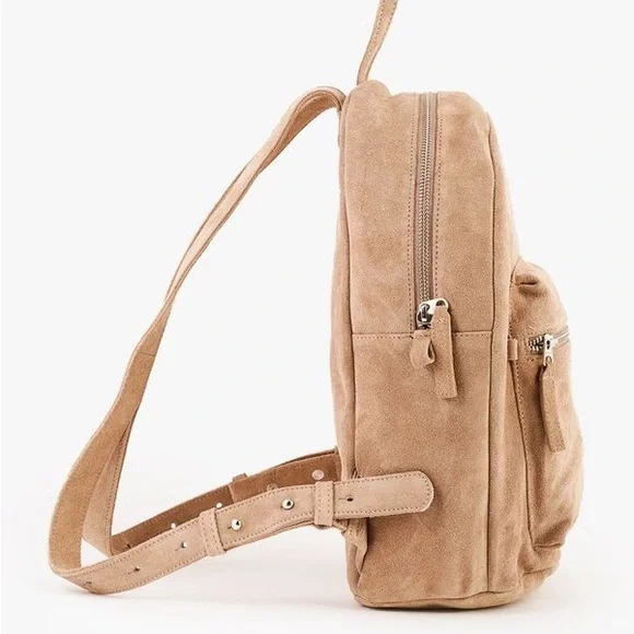 BAGGU Small Leather Backpack in Dune Tan Suede - Picture 4 of 11
